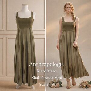NWT Mare Mare x Anthropologie Khaki Olive Green  Knit Pleated Maxi Dress S